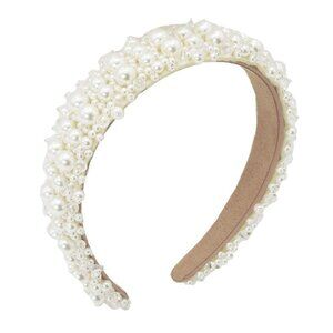 Faux Pearl Headbands for Women White Bling Rhinestones Hairbands Bridal Hair Hoo